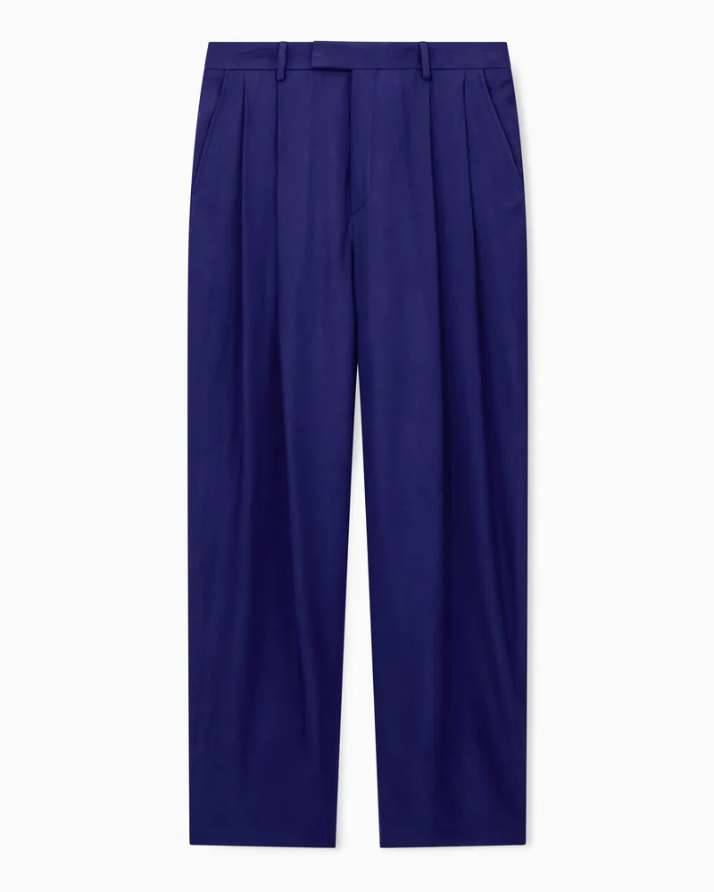 Giorgio Armani Bundfaltenhose aus Viskosetwill mit Gürtelschlaufen Marineblau