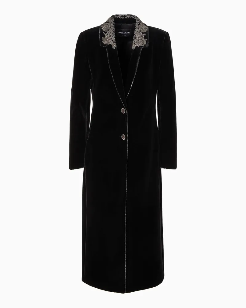 Giorgio Armani Einreihiger Mantel aus Samt mit Stickerei Gemustert