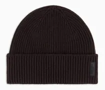 Gerippte nahtlose Beanie aus Kaschmir mit Umschlag