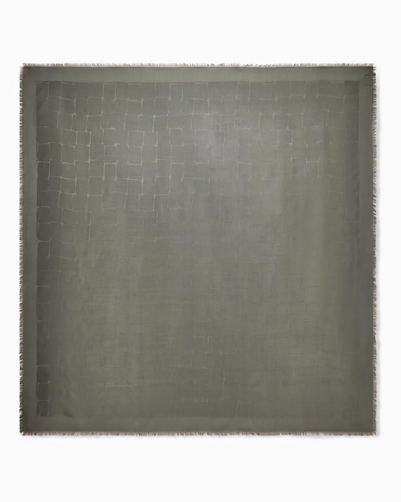 Giorgio Armani Seidenfoulard mit Jacquardmuster und feinen Fransen Grau
