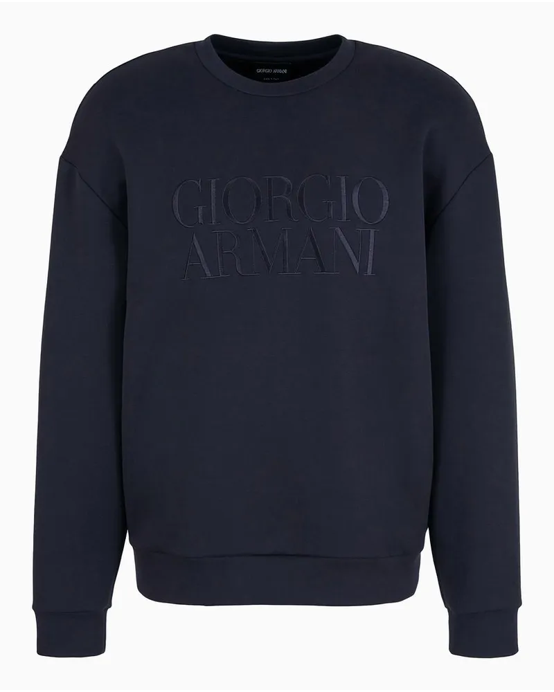 Giorgio Armani Sweatshirt mit Rundhalsausschnitt Aus Doppellagigem Jersey Aus Mikromodal Nachtblau
