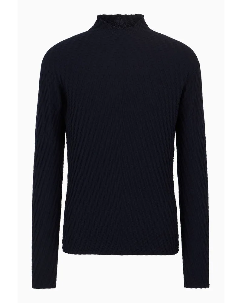 Giorgio Armani Rollkragenpullover Aus Schurwoll-jacquard Nachtblau