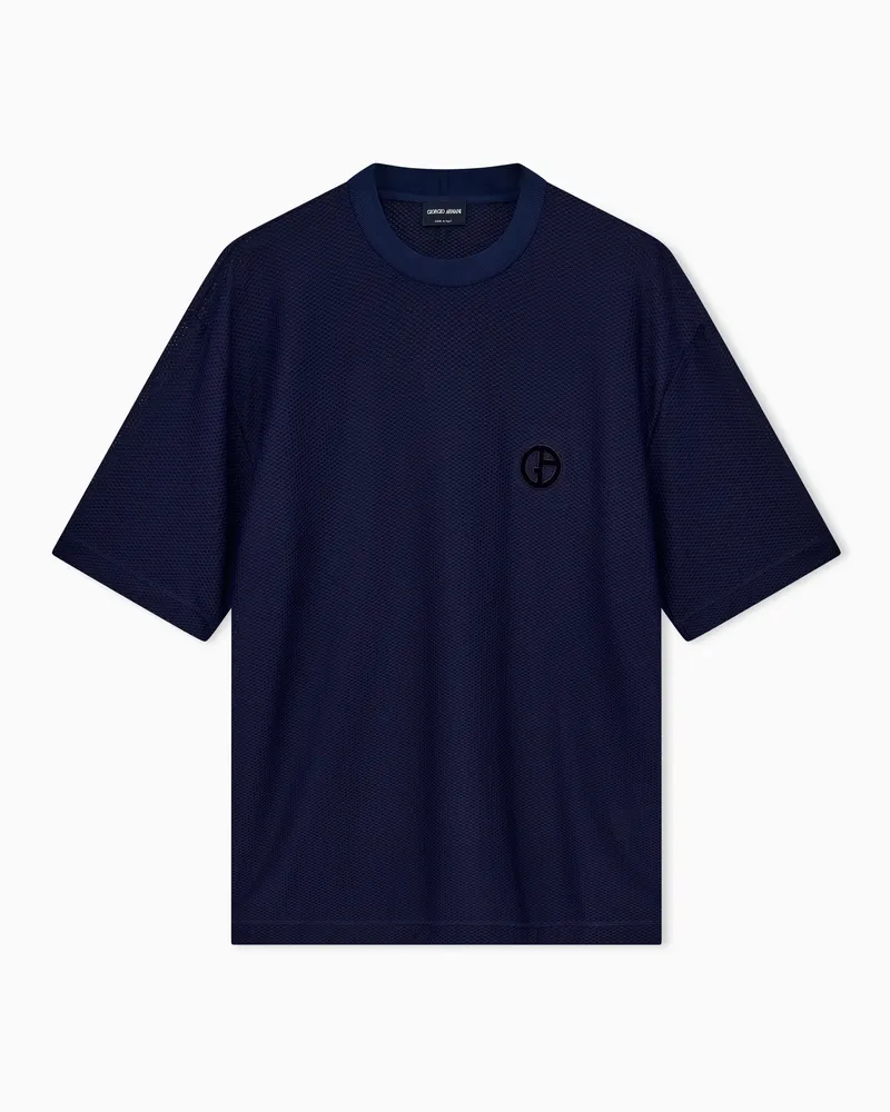 Giorgio Armani T-Shirt mit Wabenstruktur und geripptem Rundhalsausschnitt Violett