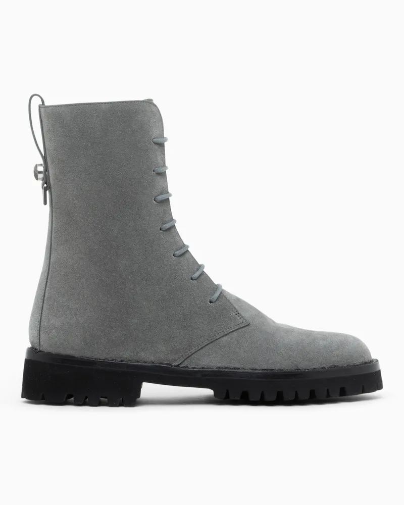 Giorgio Armani Schnürboots aus Rauleder mit profilierter Gummisohle Grau