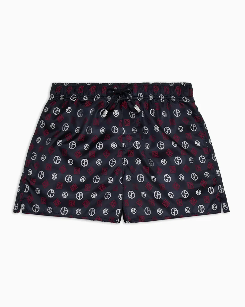 Giorgio Armani Badeboxershorts aus Jacquard-Stoff mit Allover-Logo Blau