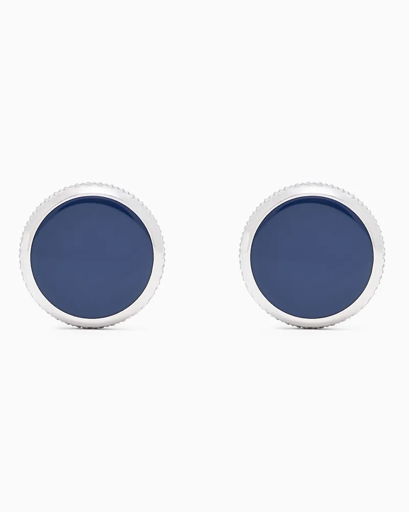 Giorgio Armani Manschettenknöpfe aus 925er-Silber mit emailliertem Detail Marineblau