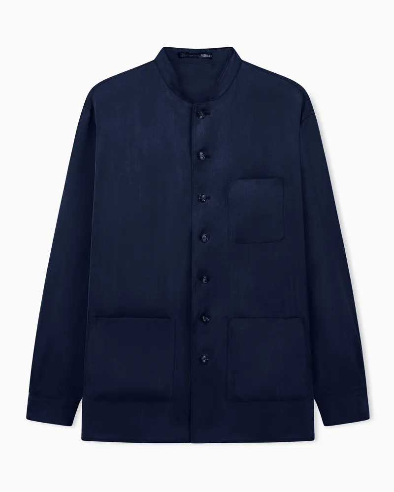 Giorgio Armani Hemd aus Lyocell mit einem Stehkragen und Brusttasche Blau