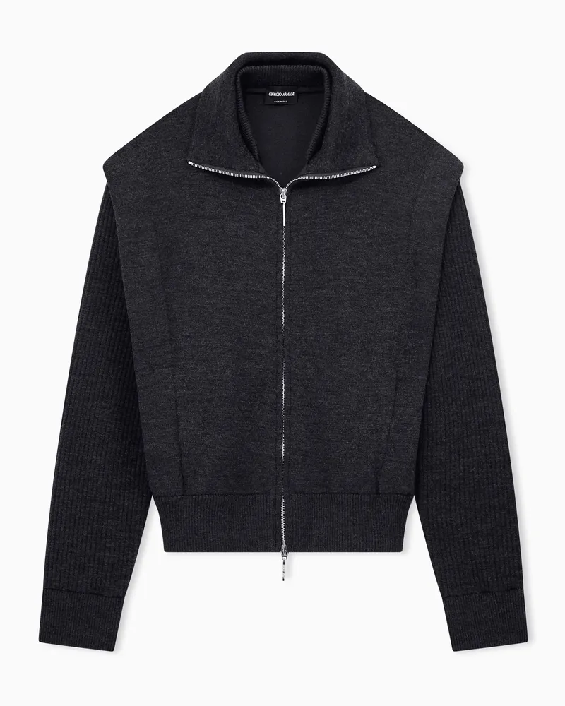 Giorgio Armani Schurwollblouson mit Reißverschluss und gerippten Ärmeln Grau