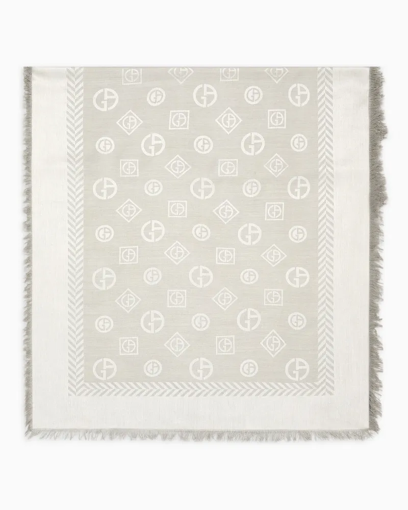 Giorgio Armani Stola aus Schurwolle und Seide mit Monogramm in Jacquard-Stoff-Verarbeitung Beige