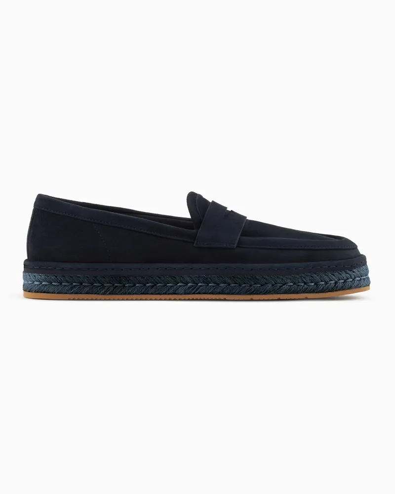 Giorgio Armani Veloursleder-Mokassins mit Sohle aus Kordel Blau