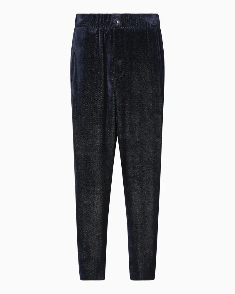 Giorgio Armani Giorgio's Hose mit einfacher Bügelfalte, gefertigt aus Samt mit diagonalem Print Blau
