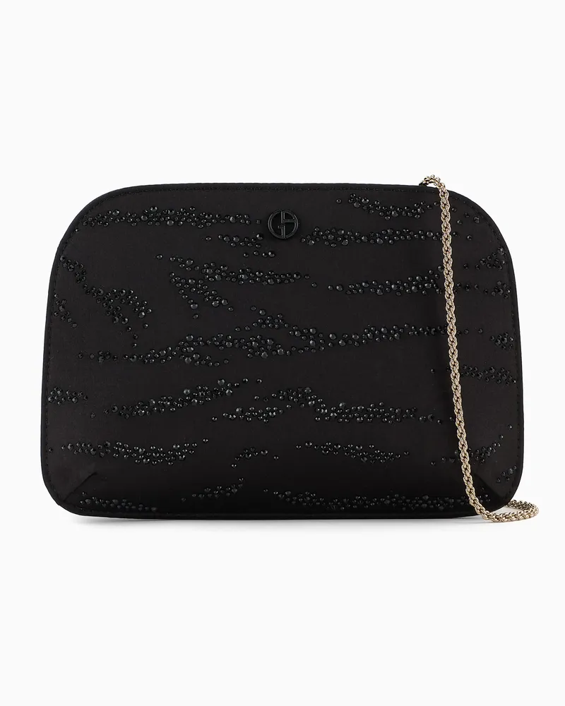 Giorgio Armani Clutch la Prima aus Satin mit Tiermuster aus Strass Schwarz