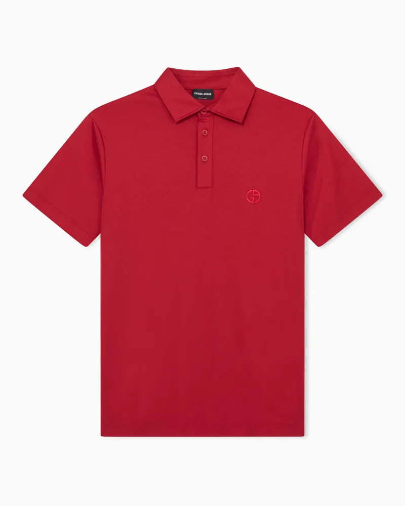 Giorgio Armani Poloshirt aus Baumwoll-Interlock mit Logostickerei Rot