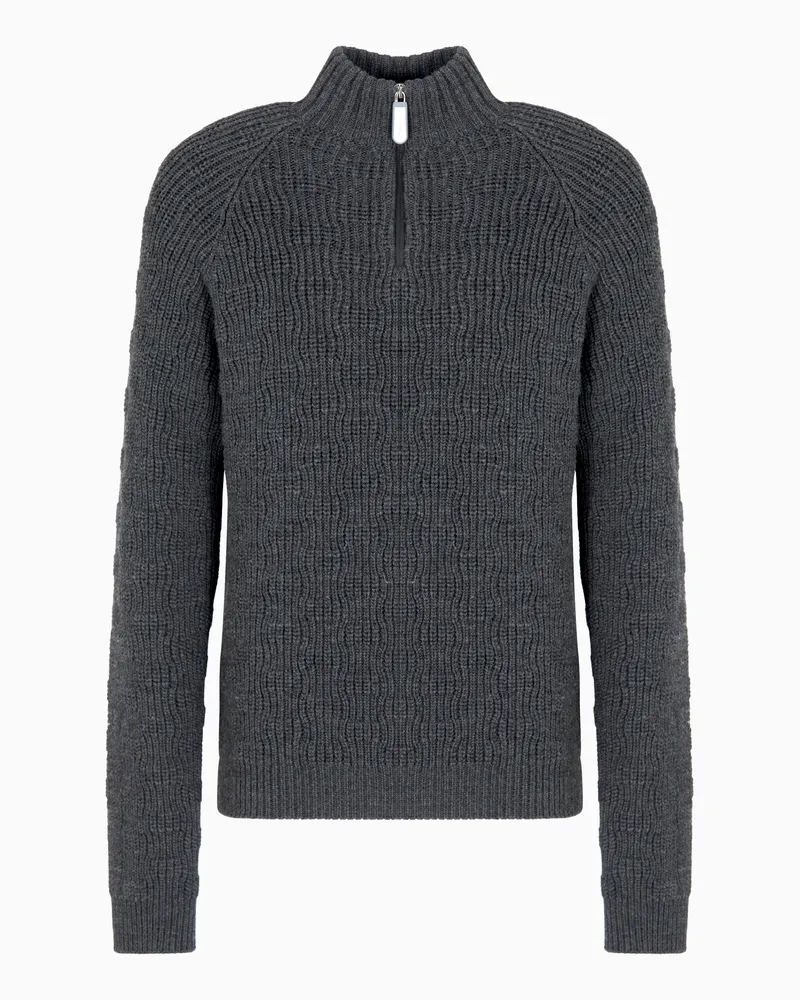 Giorgio Armani Neve Rollkragenpullover aus Schurwolle mit Reißverschluss Grau