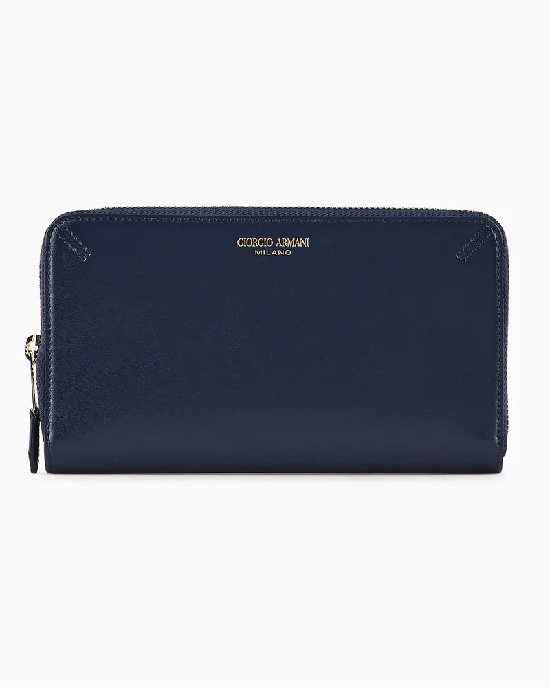 Giorgio Armani la Prima Portemonnaie aus strukturiertem Leder mit Rundum-Reißverschluss Blau