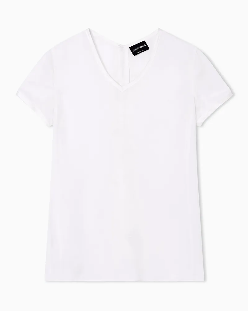Giorgio Armani Bluse aus Seidencharmeuse mit V-Ausschnitt Weiß