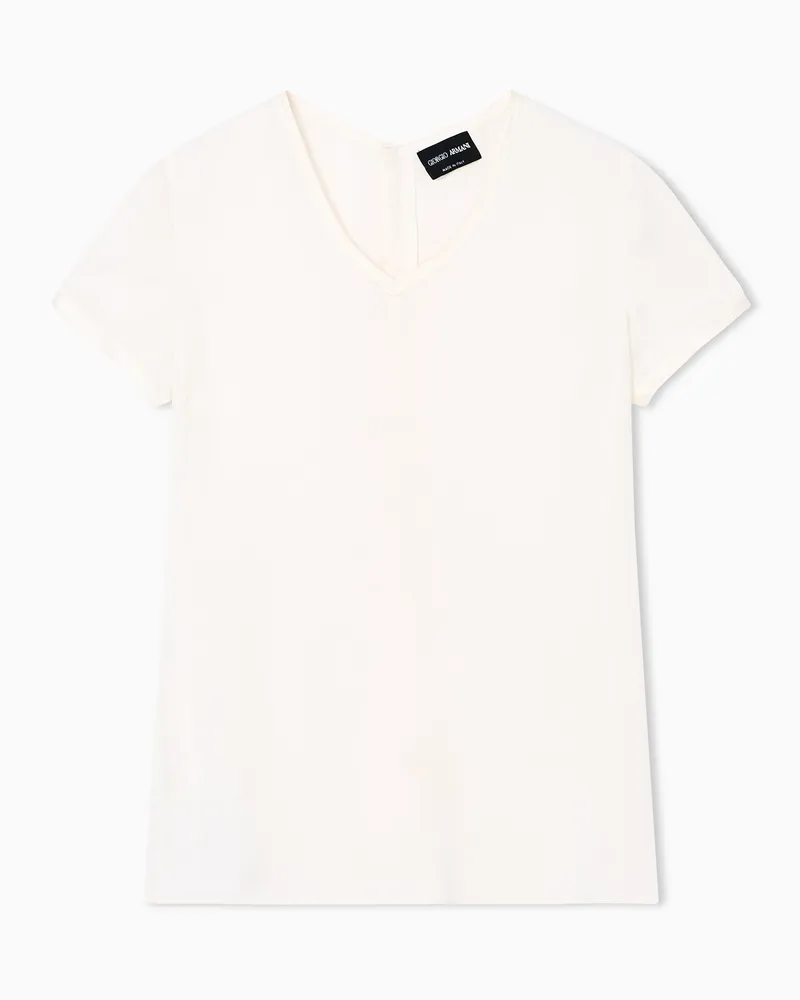 Giorgio Armani Bluse aus Seidencharmeuse mit V-Ausschnitt Weiß