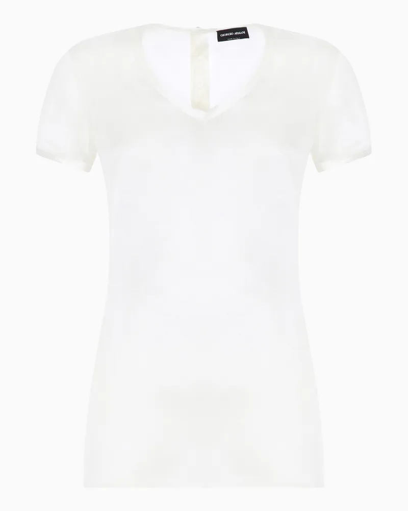 Giorgio Armani Bluse aus Seidencharmeuse mit V-Ausschnitt Weiß
