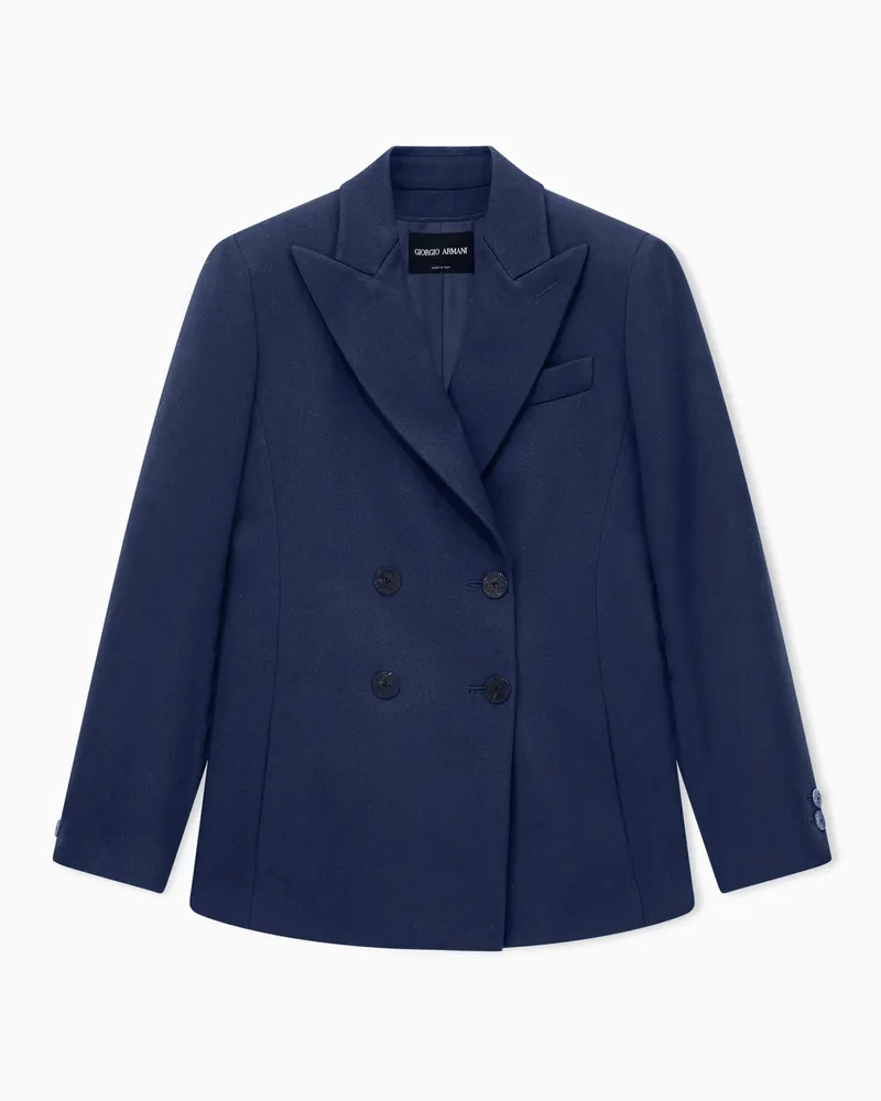 Giorgio Armani Zweireihiger Wollblazer mit Spitzrevers und Hornknöpfen Blau