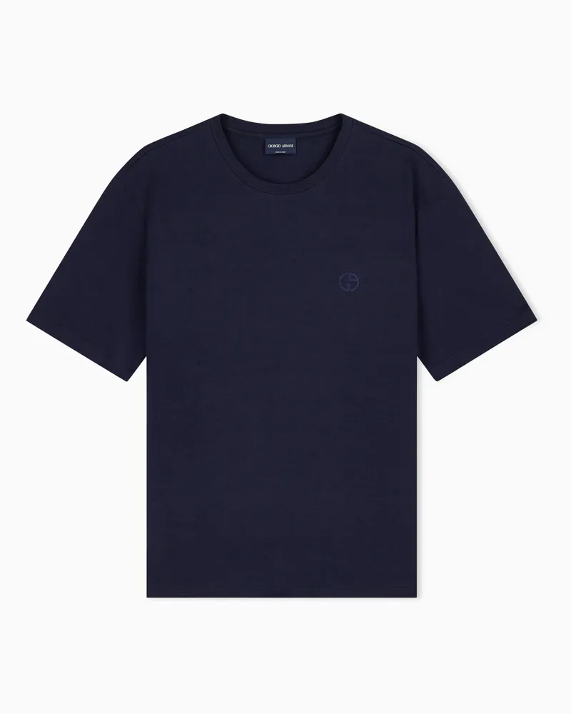 Giorgio Armani Regular Fit T-Shirt aus Baumwolljersey mit Logostickerei Blau