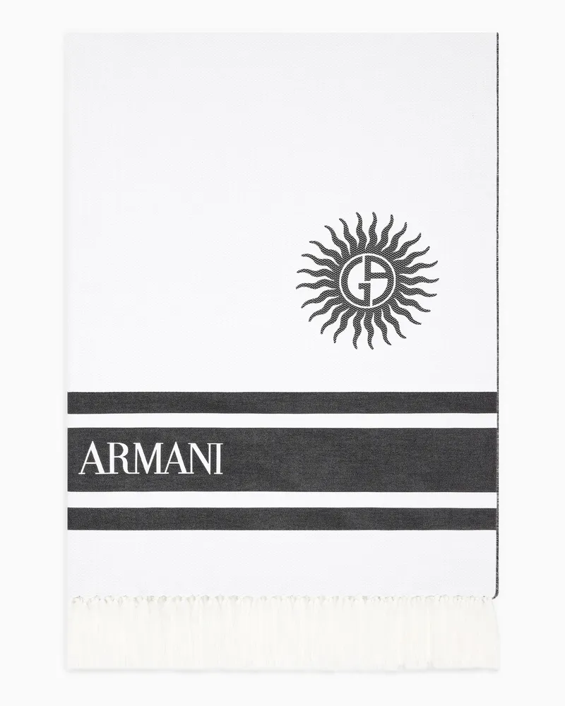 Giorgio Armani Strandtuch aus Baumwolle mit Logo-Print Weiß