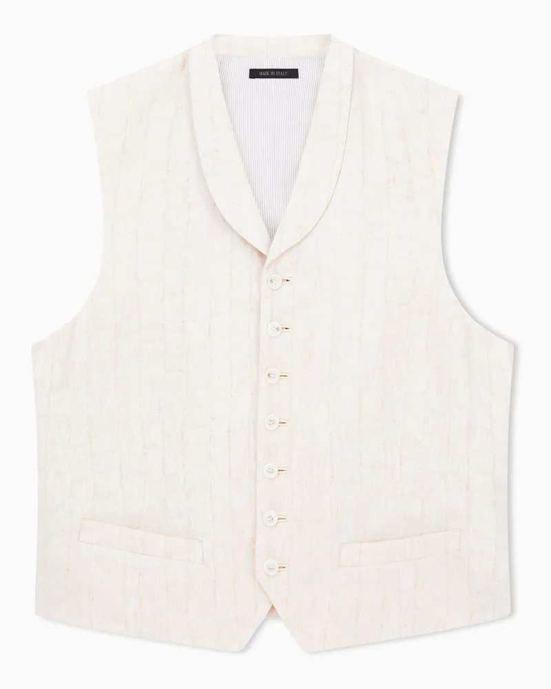 Giorgio Armani Einreihige Weste aus Viskose und Jacquard-Leinen Beige