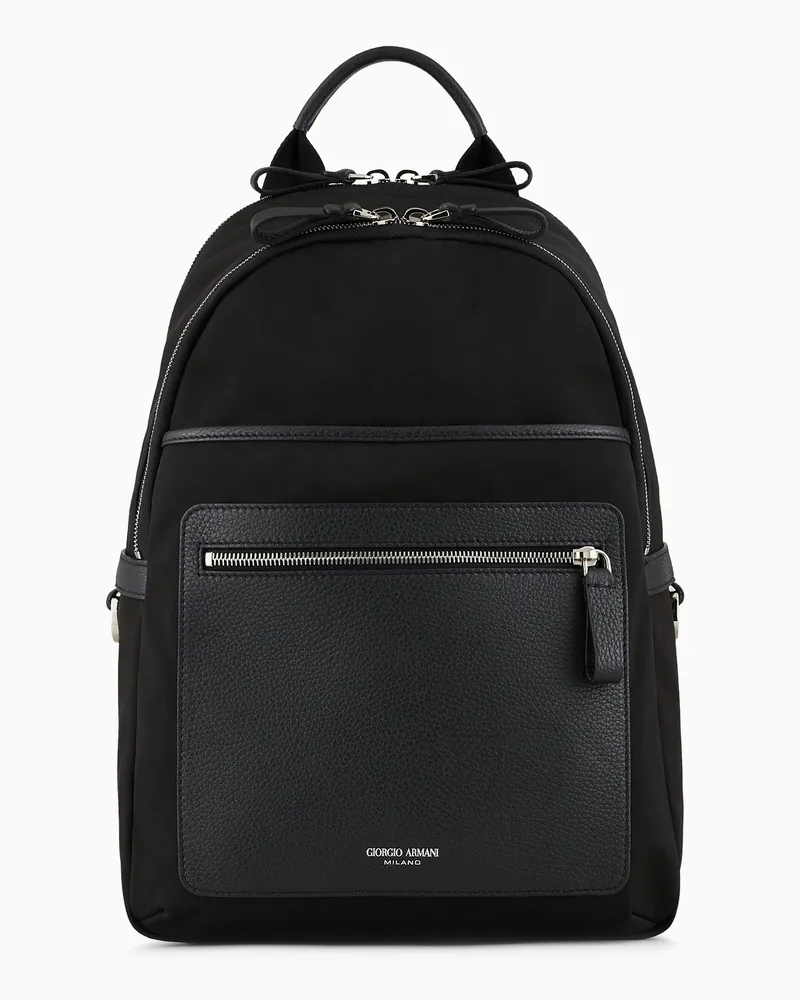 Giorgio Armani Rucksack aus recyceltem Nylon und genarbtem Leder ASV Schwarz