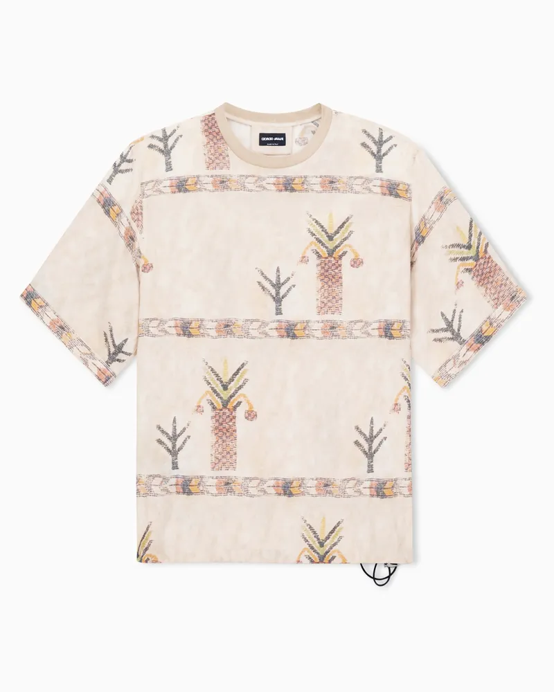 Giorgio Armani T-Shirt aus bedruckter Seide Beige