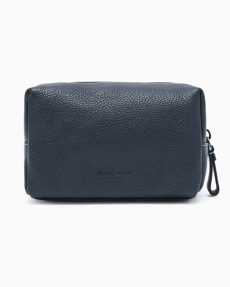 Giorgio Armani Beauty Case aus genarbtem Kalbsleder Marineblau