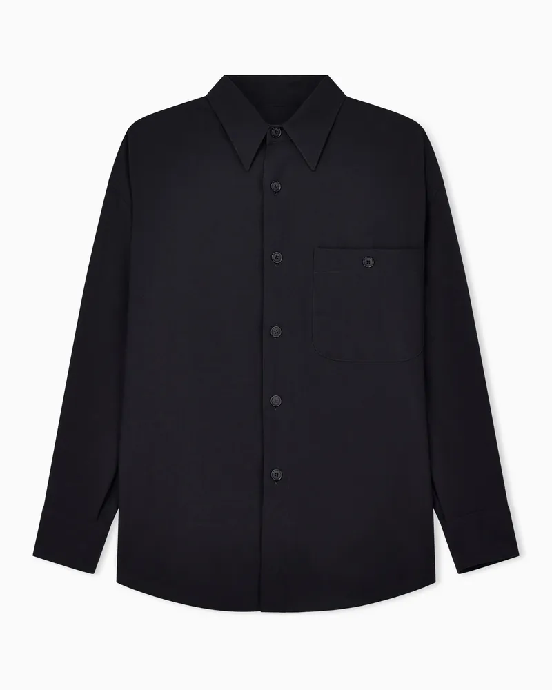 Giorgio Armani Locker geschnittenes Hemd aus Schurwollkrepp Marineblau