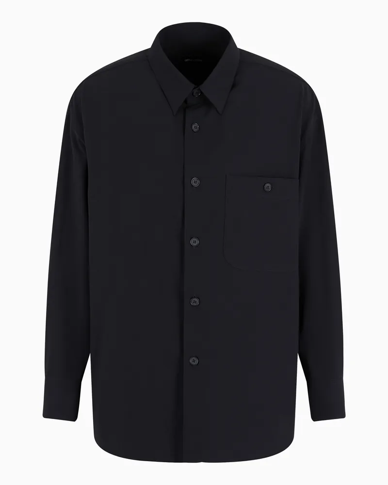 Giorgio Armani Locker geschnittenes Hemd aus Schurwollkrepp Marineblau