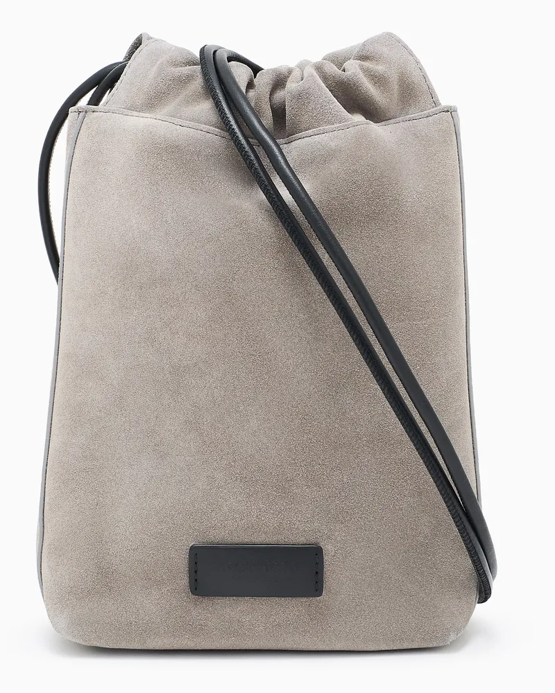 Giorgio Armani Ungefütterte Beuteltasche aus Wildleder mit Kordelzug Grau