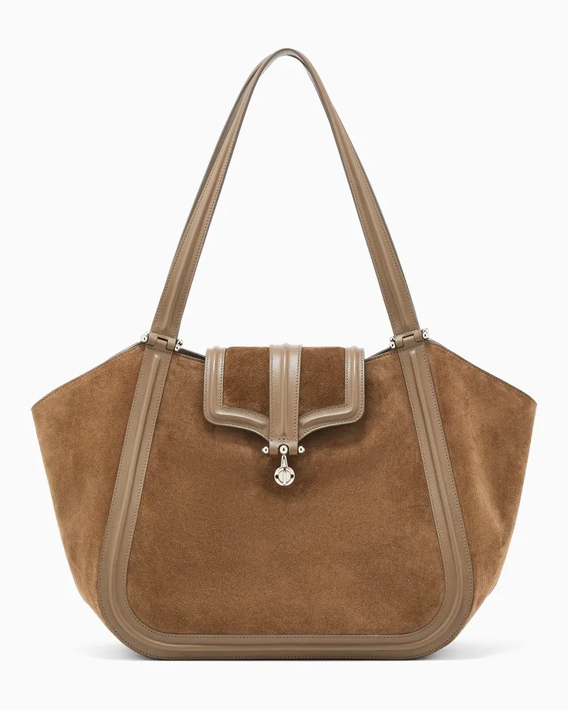 Giorgio Armani Tote Bag aus Veloursleder und Glattleder Grün