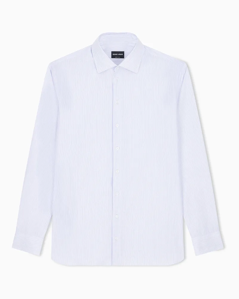Giorgio Armani Regular Fit Hemd aus Baumwolle mit garngefärbten Streifen Hellblau