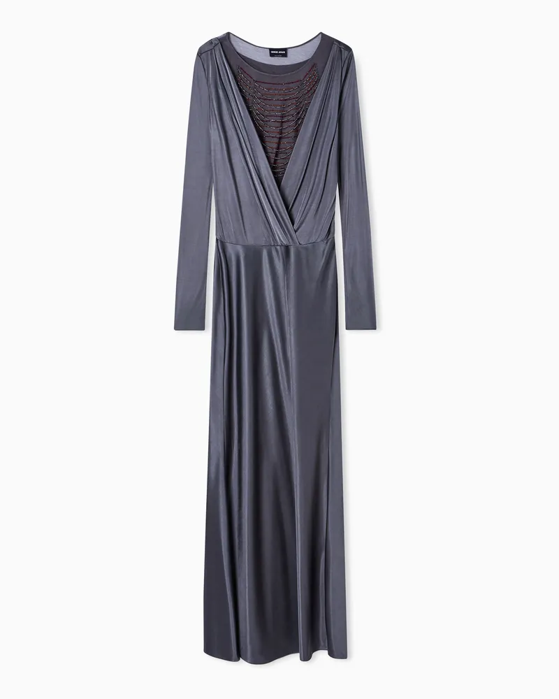 Giorgio Armani ASV Langes Kleid aus glänzendem Viskosejersey Grau