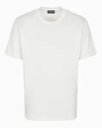 Giorgio Armani T-shirt Aus Reiner Interlock-baumwolle mit Logostickerei Weiss