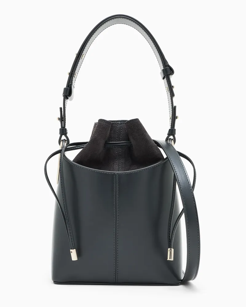 Giorgio Armani Beuteltasche SECCHIELLO S aus poliertem Leder Grau