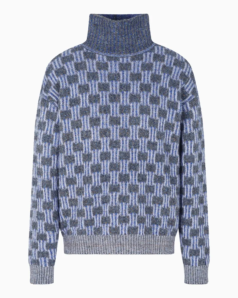 Giorgio Armani Rollkragenpullover aus Baumwolle, Alpaka-Wolle und Kaschmir in Vanisé-Linksstrick Hellblau