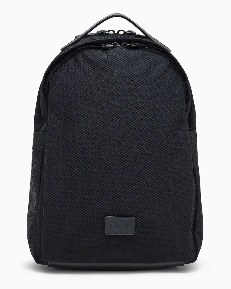 Giorgio Armani Runder Rucksack aus strukturiertem Polyamid und Leder Schwarz