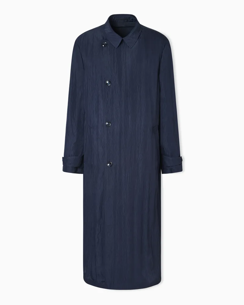 Giorgio Armani Doppelreihiger Trenchcoat aus Funktions-Viskosetwill Blau