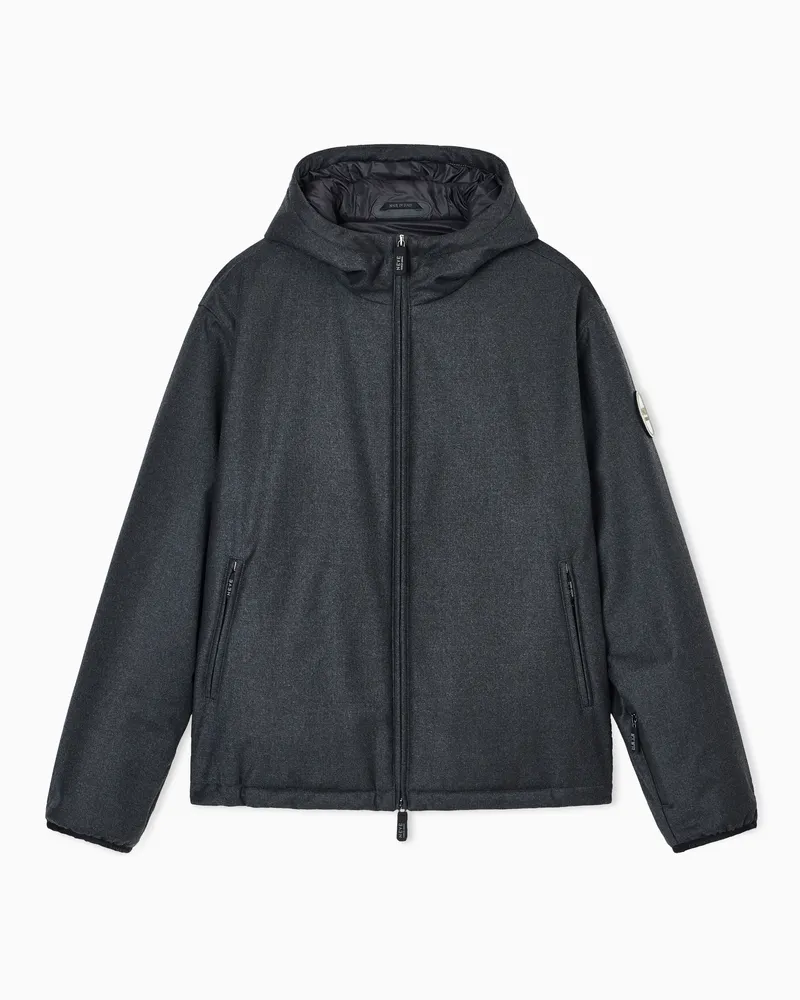 Giorgio Armani Neve wasserabweisende Ski-Jacke mit Kapuze, gefertigt aus Schurwolle Grau