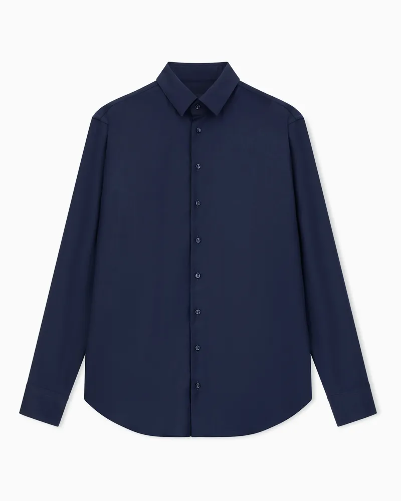 Giorgio Armani Herrenhemd aus leichtem Kaschmirtwill mit spitzem Kragen Marineblau