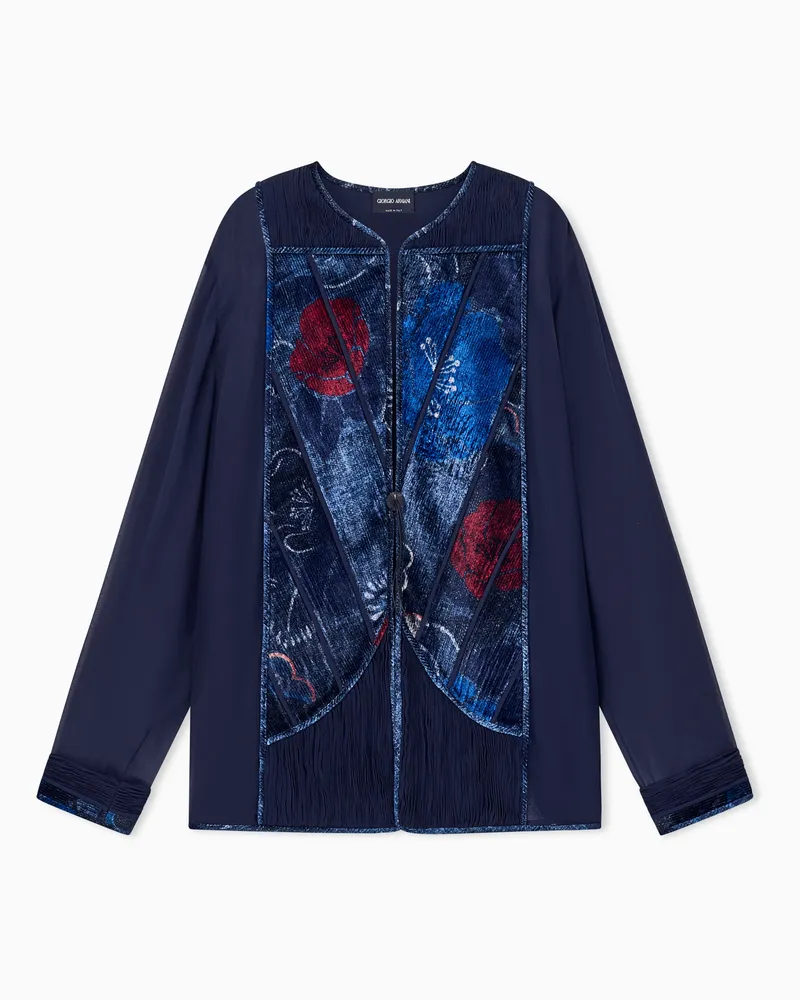 Giorgio Armani Jacke aus Viskose und Seide mit floralen Samteinsätzen Gemustert
