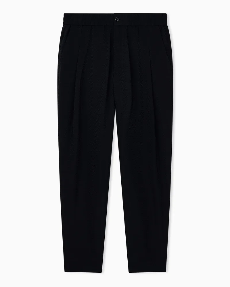 Giorgio Armani Bundfaltenhose Regular Passform Jacquard Chevron Muster Schwarz