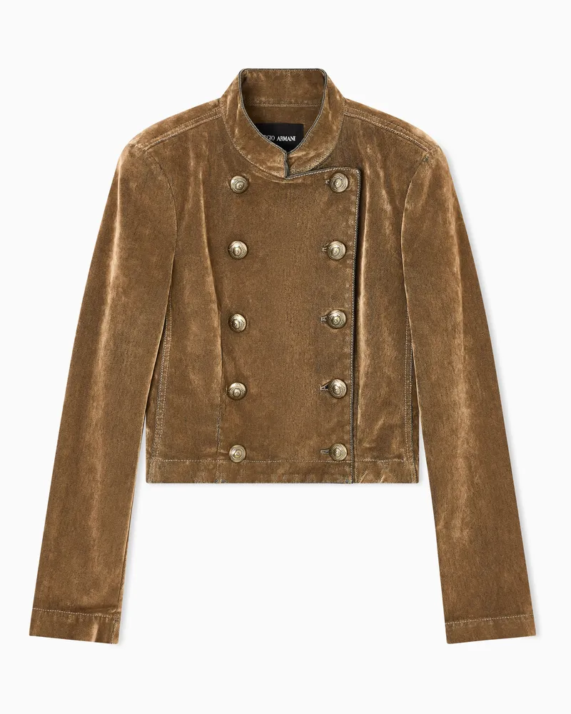 Giorgio Armani Zweireihige kurze Samt-Jacke Beige