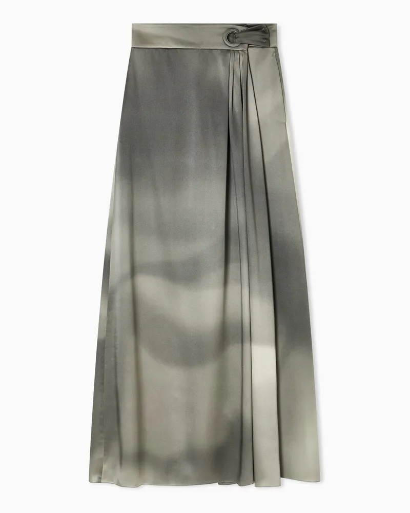 Giorgio Armani Langer Rock aus Seiden-Satin mit Print Beige