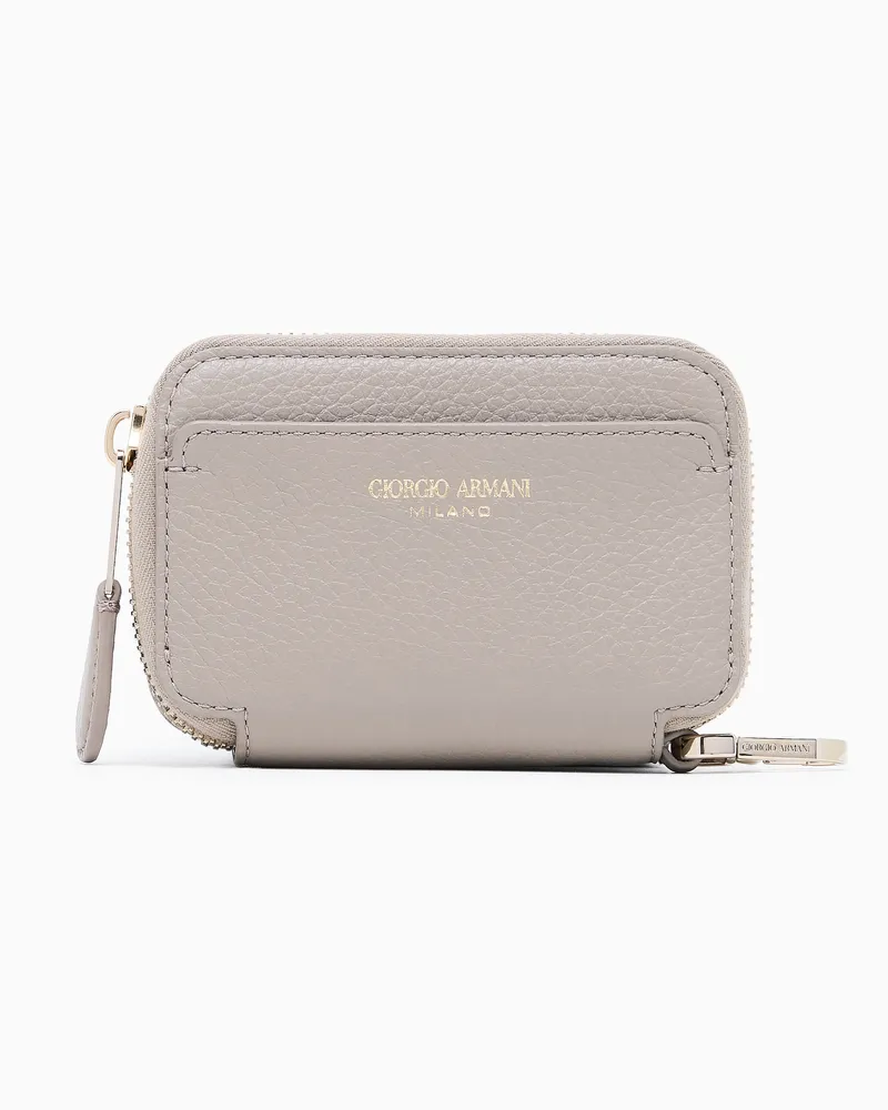 Giorgio Armani Mini-Portemonnaie mit umlaufendem Reißverschluss, gefertigt aus Leder Beige