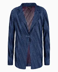 Giorgio Armani Einreihiger Asv Blazer Aus Plissiertem, Zweifarbigem Jersey Blau