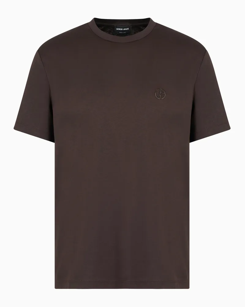 Giorgio Armani T-Shirt aus Interlock-Baumwolle mit Logostickerei Braun