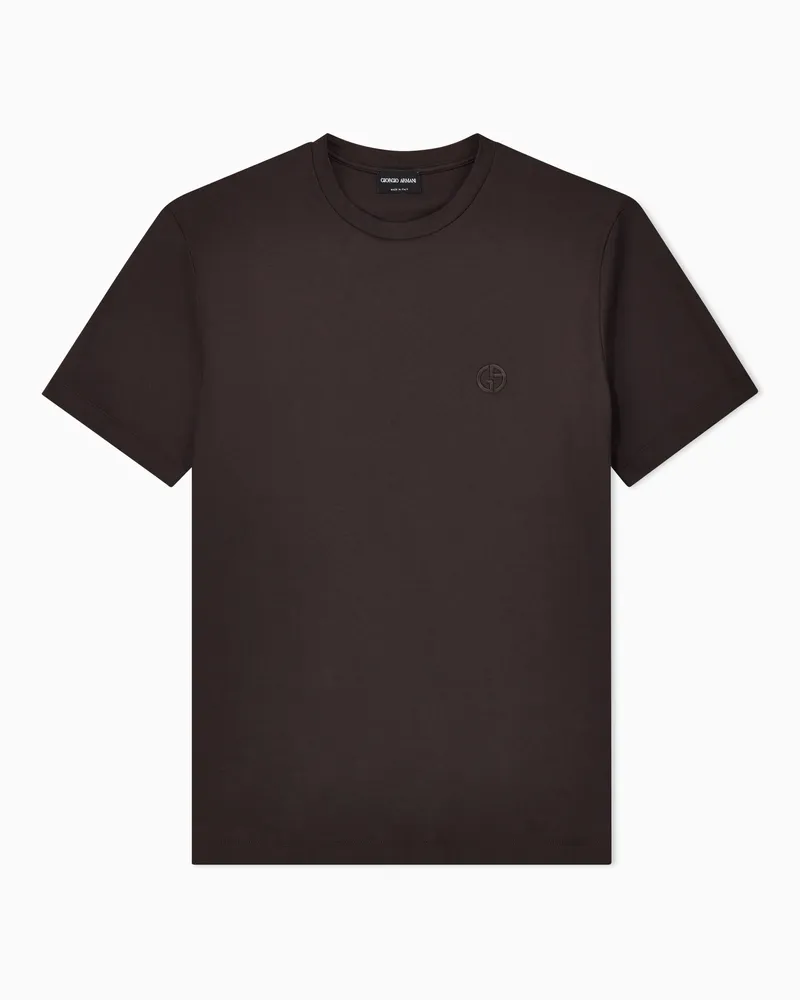 Giorgio Armani T-Shirt aus Interlock-Baumwolle mit Logostickerei Braun